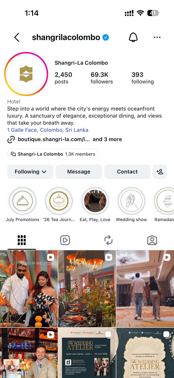 Shangri-La Colombo Instagram profile managed by LVRA Global